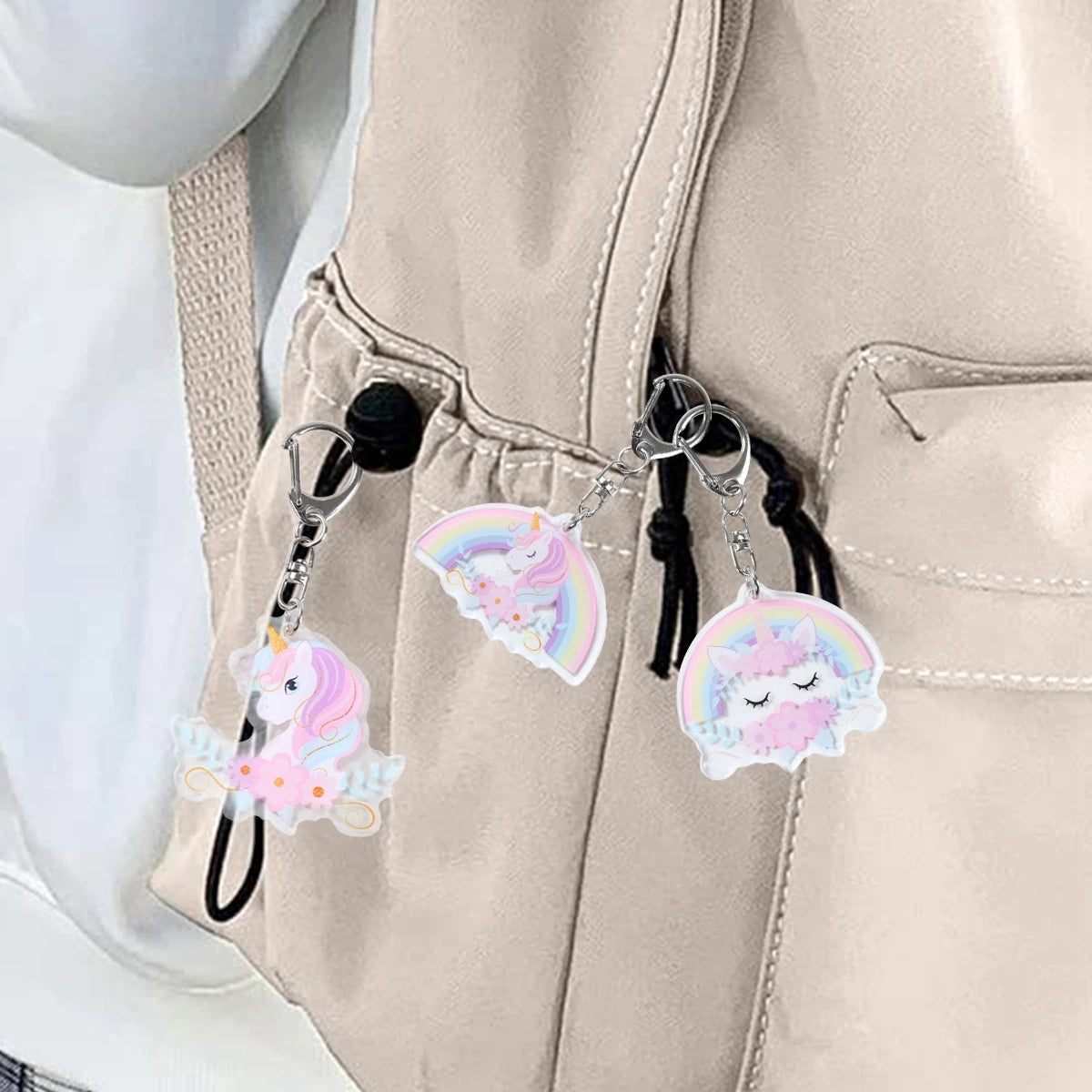 6 colgantes acrílicos de llavero de unicornio arcoíris, decoración de fiesta de cumpleaños de unicornio, regalos para niños, baby shower, recuerdos de boda