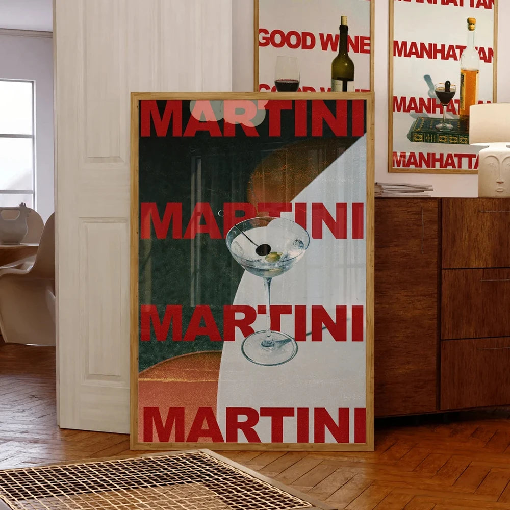 Affiche murale minimaliste toile cocktail martini moderne rétro, tableau tendance pour la décoration intérieure du salon