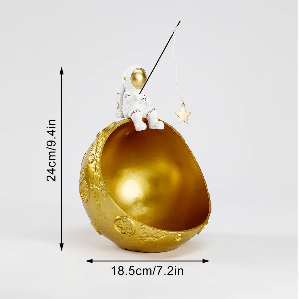 Resin Spaceman Planet Desk Ornament for Outer Space Themed Bedroom Decor in Storage Box Bowl Organizer for Home Table Decoration