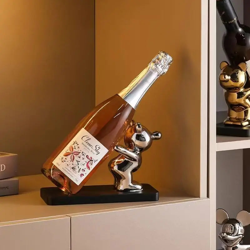 Soporte de almacenamiento de encimera para botellas de vino de oso de burbujas de cerámica para bodas, fiestas y decoración del hogar