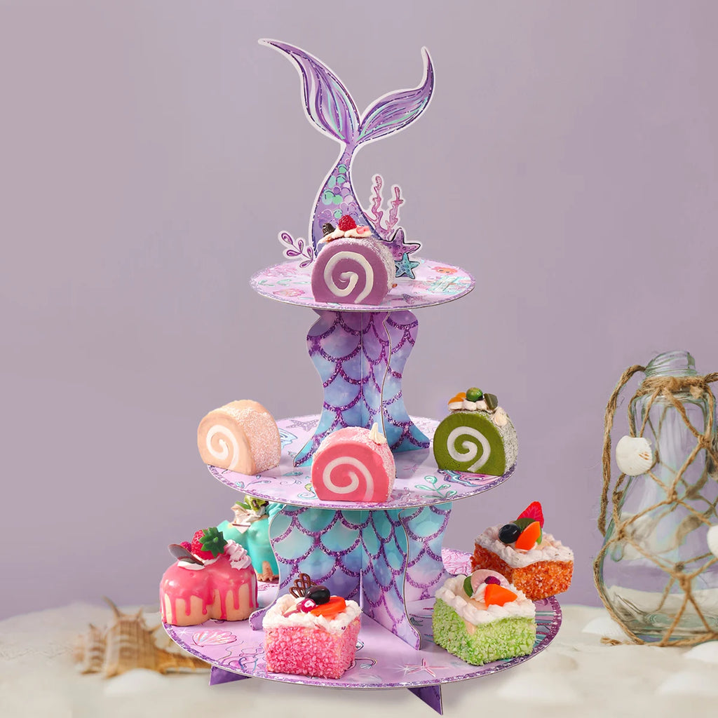 Soporte para Tartas de Sirena, Soporte para Cupcakes, Decoración de Fiesta de Cumpleaños de Sirena, Niña, La Sirenita, Baby Shower, Suministros para Fiesta Bajo el Mar