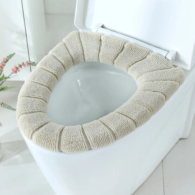 Funda de asiento de inodoro cálida de invierno, alfombrilla de inodoro para baño con asa, cojín grueso suave lavable, accesorios para calentador de inodoro