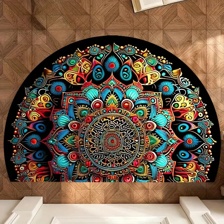 Alfombra Semicircular Bohemia VIKAMA, Felpudo de Entrada para Interiores y Exteriores, Alfombrilla de Puerta de Baño, Decoración Suave y Antideslizante para el Hogar.
