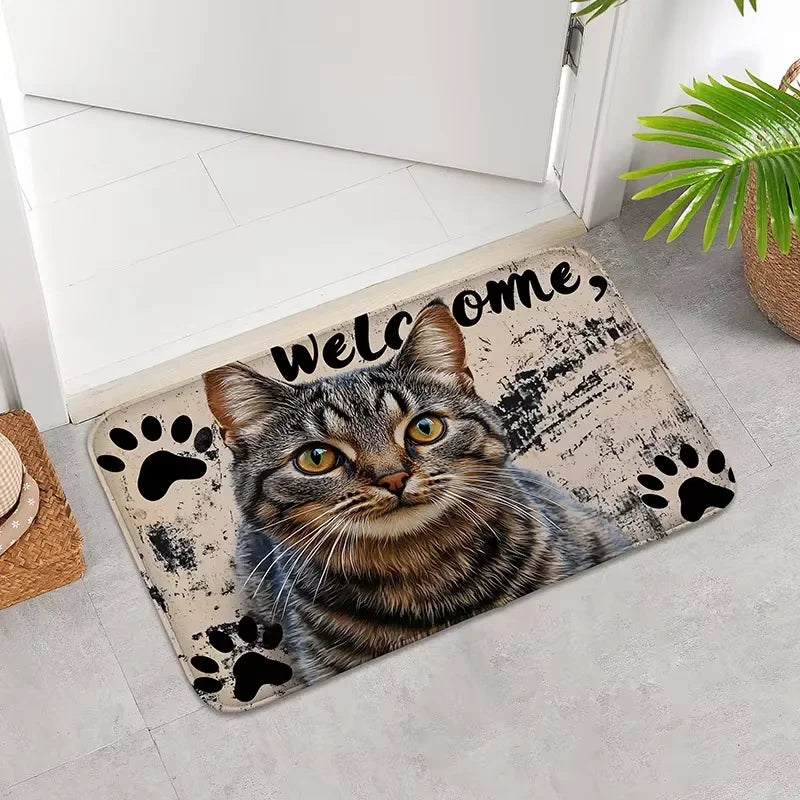 VIKAMA Alfombra de dibujos animados de gato lindo, felpudo suave, alfombrilla de bienvenida, alfombra de sala de estar, alfombra de cocina, alfombra para dormitorio, alfombra de exterior, decoración del hogar
