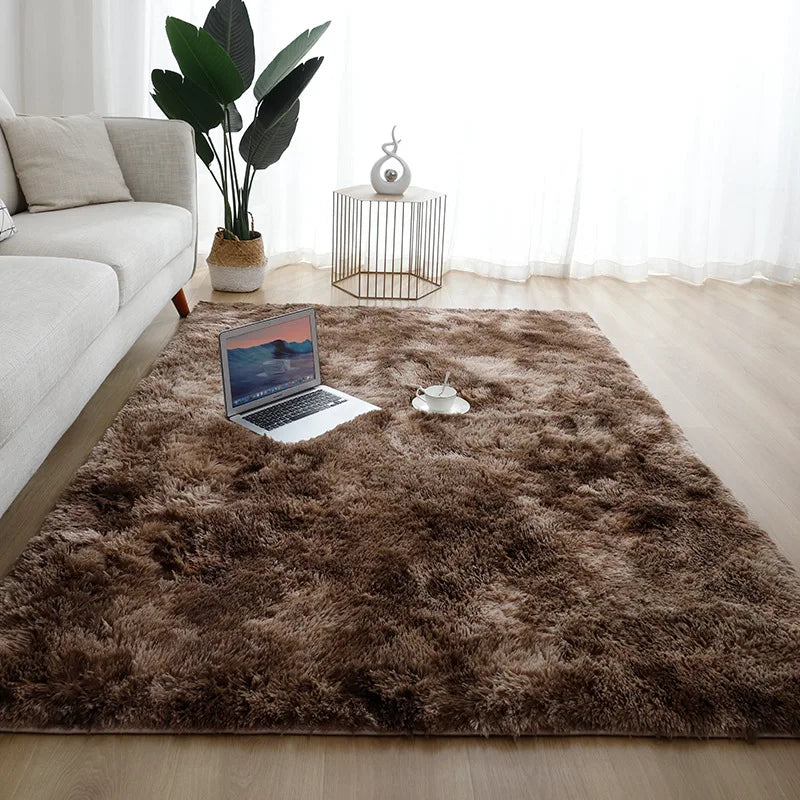 VIKAMA Alfombra de seda simple y moderna con teñido anudado, alfombra de felpa suave para sala de estar, dormitorio, manta de cama, alfombra antideslizante para habitación de niños