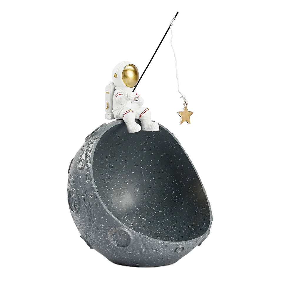 Resin Spaceman Planet Desk Ornament for Outer Space Themed Bedroom Decor in Storage Box Bowl Organizer for Home Table Decoration