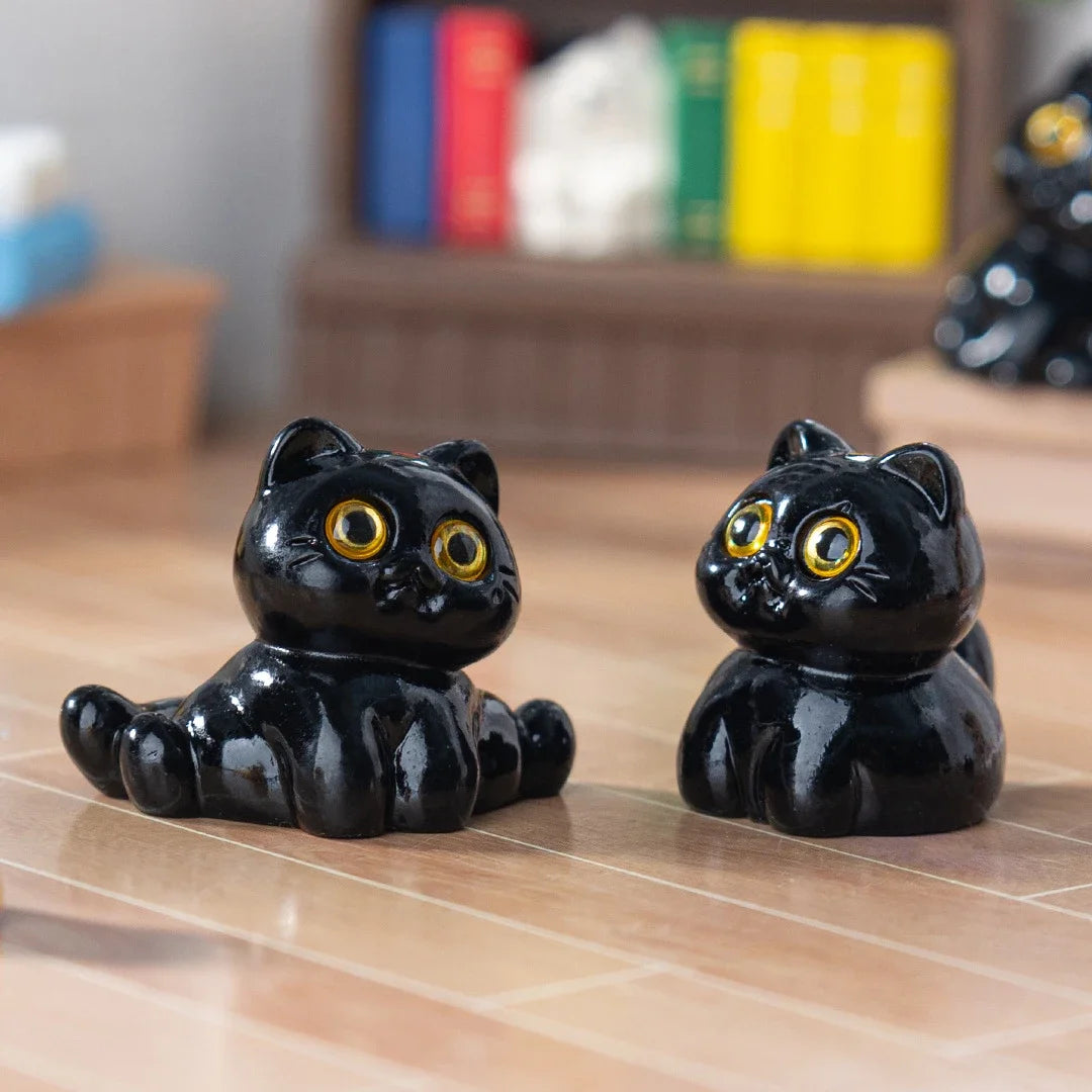 5-15Pcs Ornement Chat Noir Mini Figurines Miniature Résine Mignon Chatons Micro Paysage Artisanat Petits Ornements Décoration de Bureau