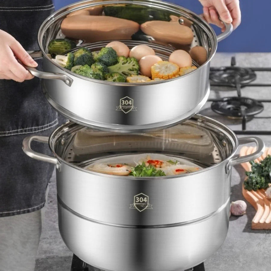 Nuevo producto: juego de ollas para cocinar al vapor de acero inoxidable 304, olla de acero inoxidable para cocinar al vapor y para sopa.