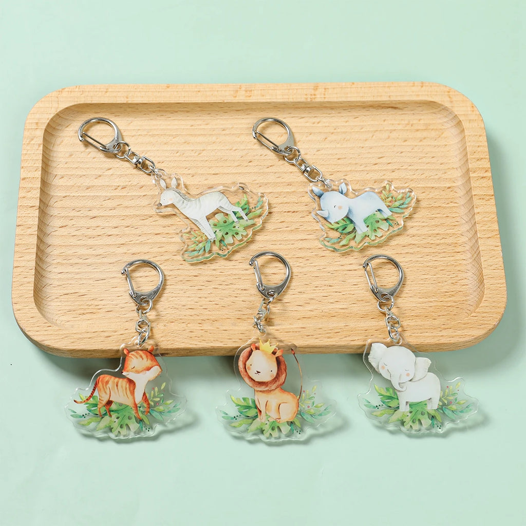 5 Pcs Porte-clés Animaux de la Jungle Safari Lion Girafe Éléphant Porte-clés Thème Animal Décor pour Fête de Naissance