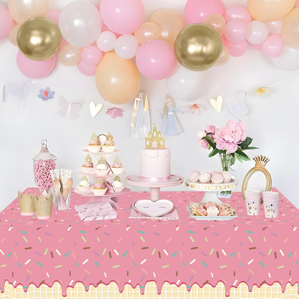 Mantel Desechable de Donut Rosa, Cubierta de Mesa de Donut para Fiesta de Cumpleaños de Niñas, Decoración de Boda para Niños, Suministros de Cumpleaños, Baby Shower