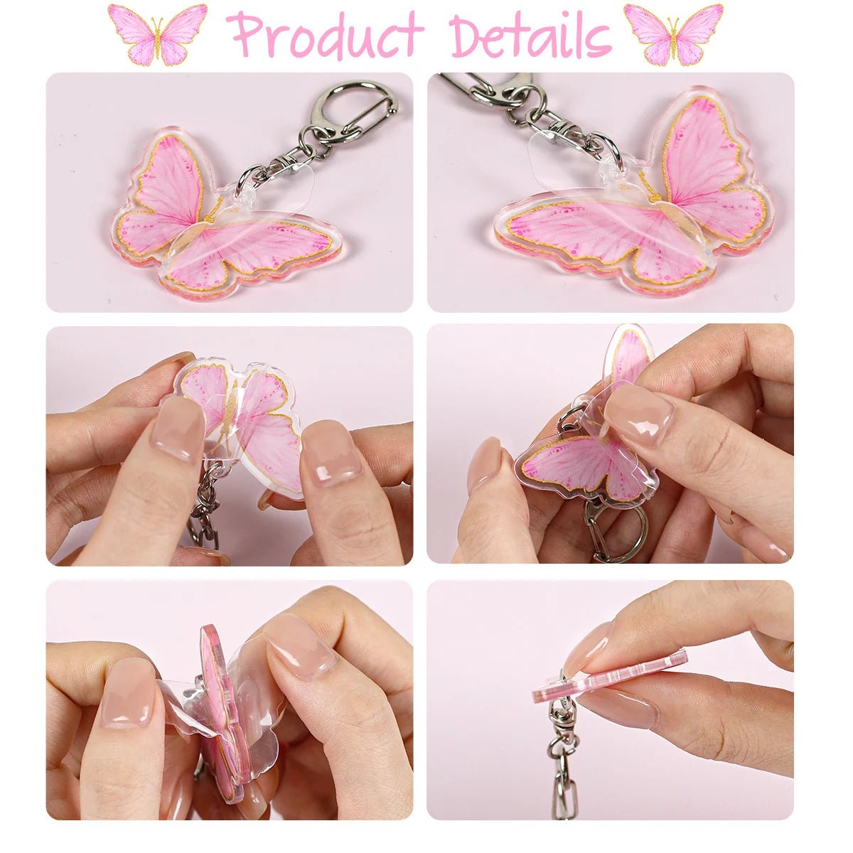 6 llaveros de mariposa para decoración de mochilas, decoración de fiesta de primer cumpleaños, decoración de mariposa para niñas, baby shower