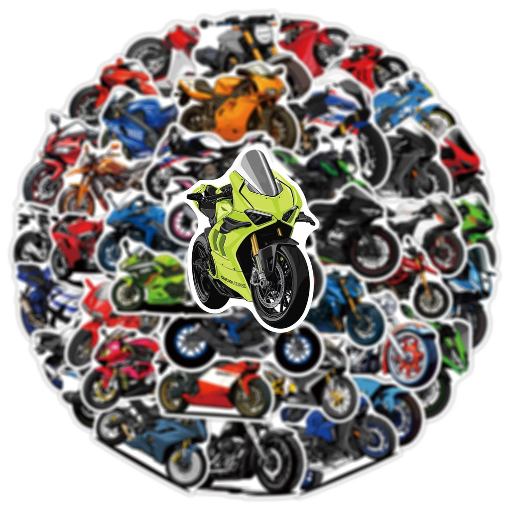 50/100 autocollants de moto de dessin animé Graffiti autocollants décoratifs pour bagages, cahiers, voiture, papeterie imperméable