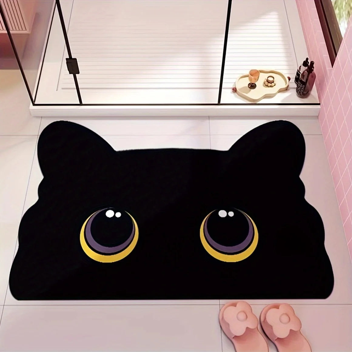 Tapis de sol VIKAMA Chat noir Tapis de bain mignon dessin animé imperméable antidérapant Paillasson Tapis de toilette Paillasson Décoration intérieure