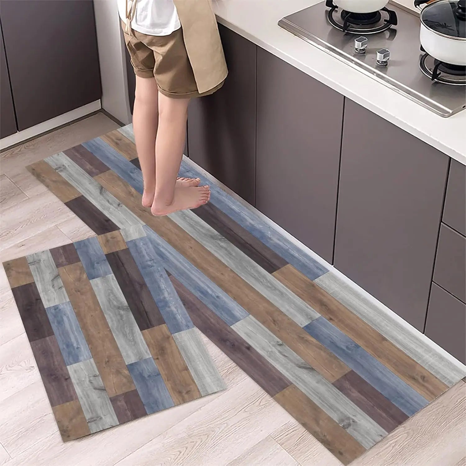 VIKAMA 1/2 PIEZAS Tapete de Cocina de Madera Vintage Cómodo Antideslizante Alfombra de Área Interior Tapete para Pies Decoración del Hogar Lavandería Balcón