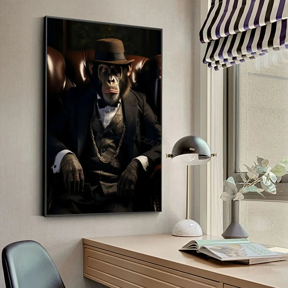 Affiche drôle de singe fumeur chimpanzé en costume de gorille gangsters HD affiches maison chambre bar café décor Art mural peinture photo