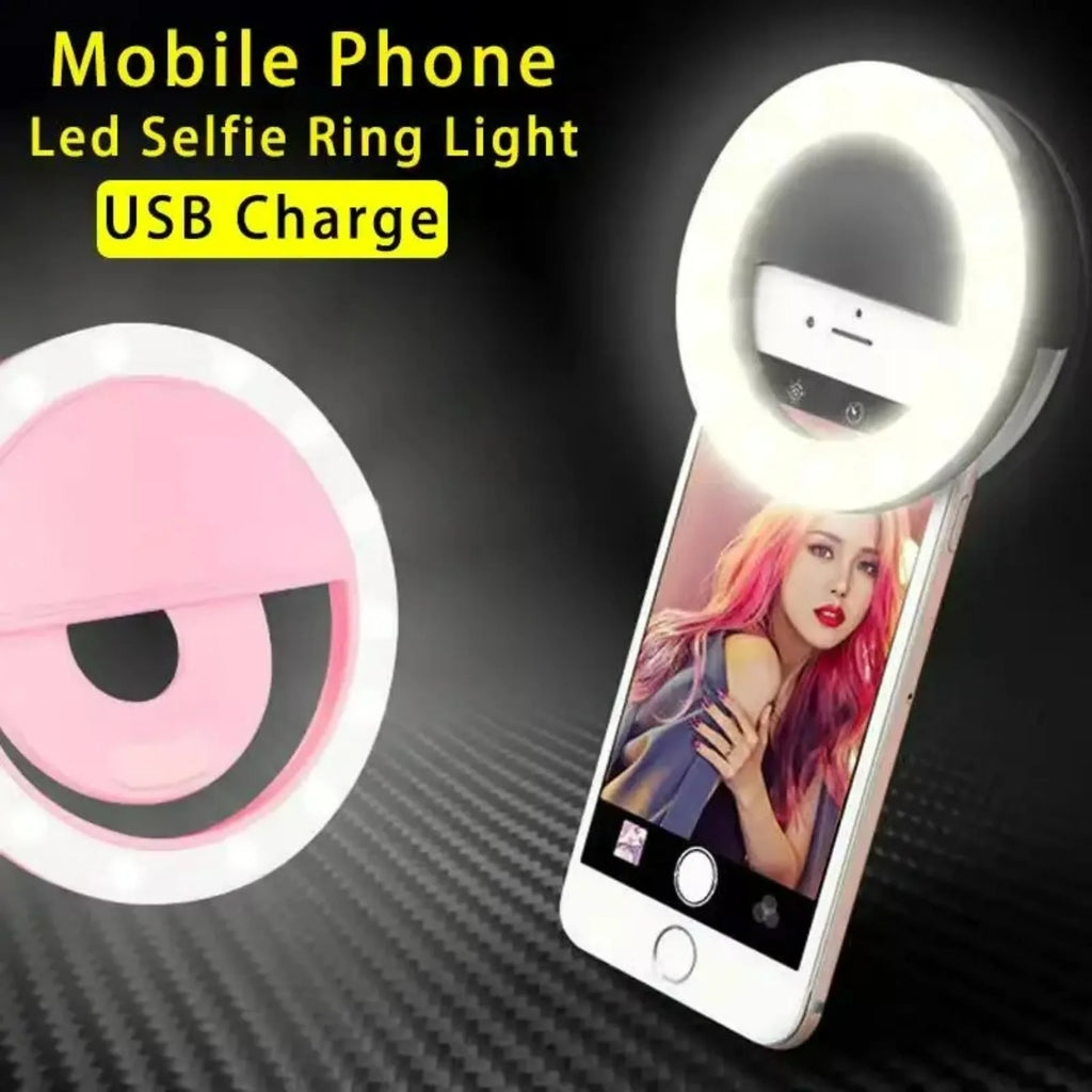 Anneau lumineux LED pour selfie, rechargeable par USB, lampe annulaire LED pour selfie de diffusion en direct sur téléphone portable, compatible avec tous les smartphones