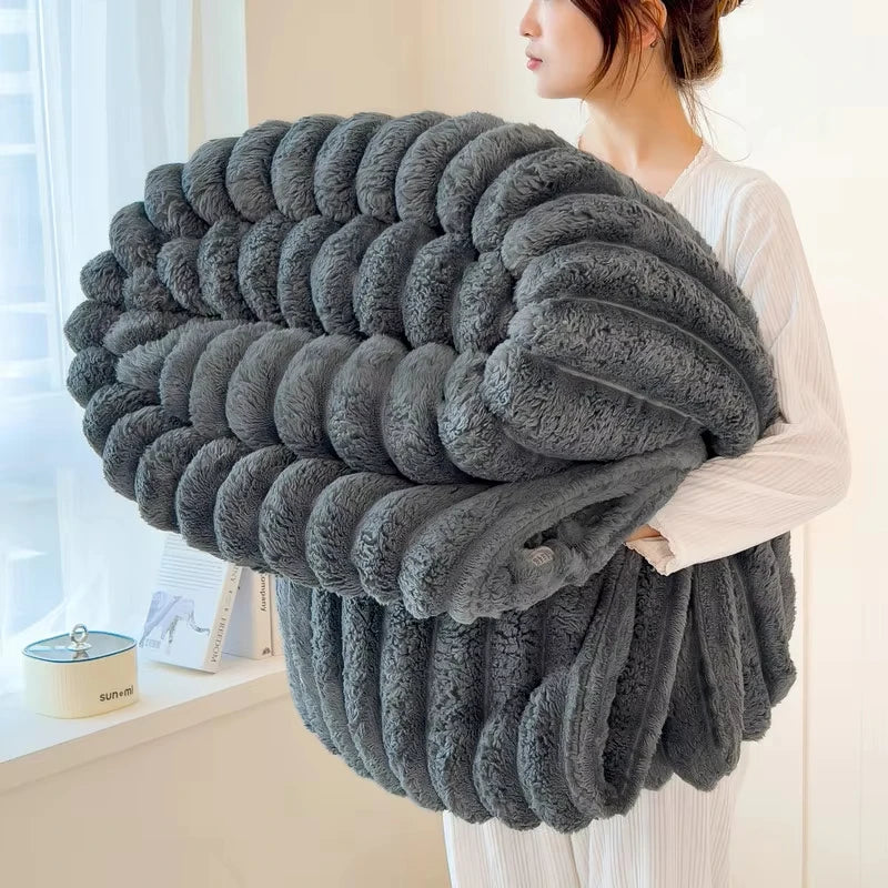 Couverture multifonctionnelle à rayures larges épaissie de couleur unie, peut être utilisée comme drap de lit, couvre-lit, couverture de sieste, couverture pour animaux de compagnie