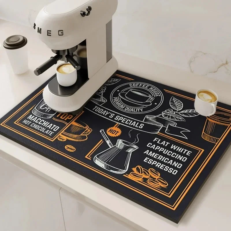 Alfombrilla Absorbente para Cafetera VIKAMA, Absorbente de Agua y Aceite, Escurridor de Platos de Cocina, Alfombrilla Absorbente de Secado Rápido, Alfombrilla para Platos, Decoración del Hogar