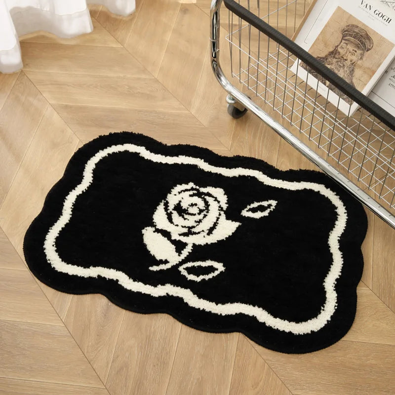 Alfombra de imitación de cachemira, estilo nórdico, en blanco y negro, VIKAMA, cómoda, aislante, para porche, entrada, baño, alfombra para puerta, decoración del hogar
