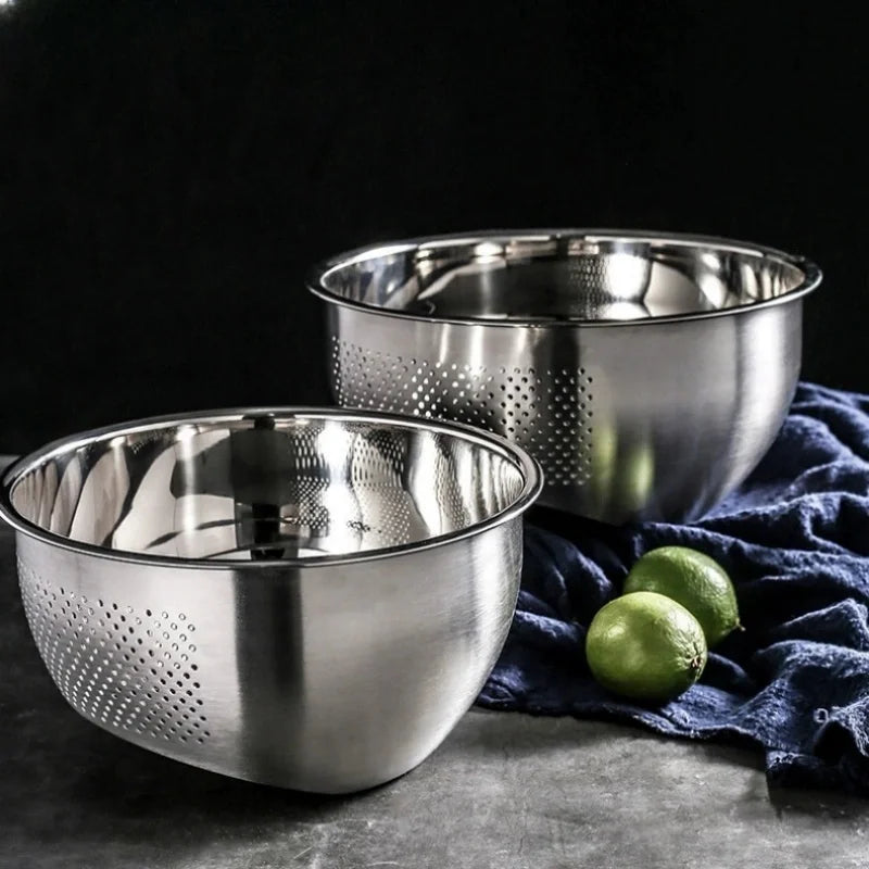 Colador de cocina, colador de acero inoxidable, lavador de arroz, cuencos para lavar vegetales y frutas para limpiar arroz y herramientas de cocina