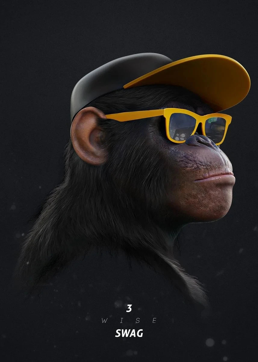 Tres monos con swag, pósteres e impresiones en lienzo, pinturas de moda de monos de hip hop para pared, arte, cuadros de animales, decoración de habitación