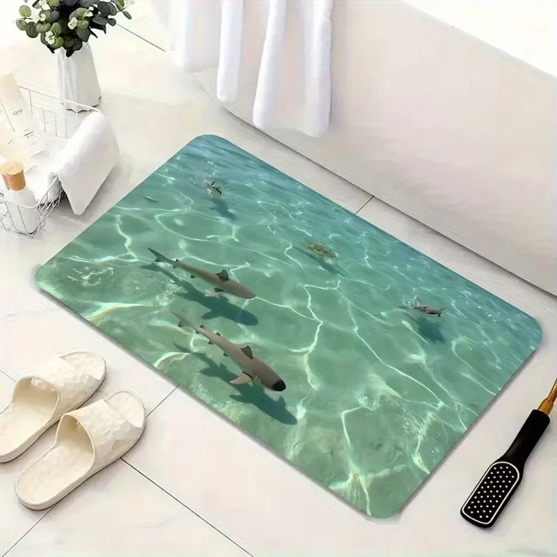 Felpudo de baño antideslizante Sharks Glacier, alfombra de suelo de microfibra absorbente lavable a máquina para dormitorio, sala de estar, entrada
