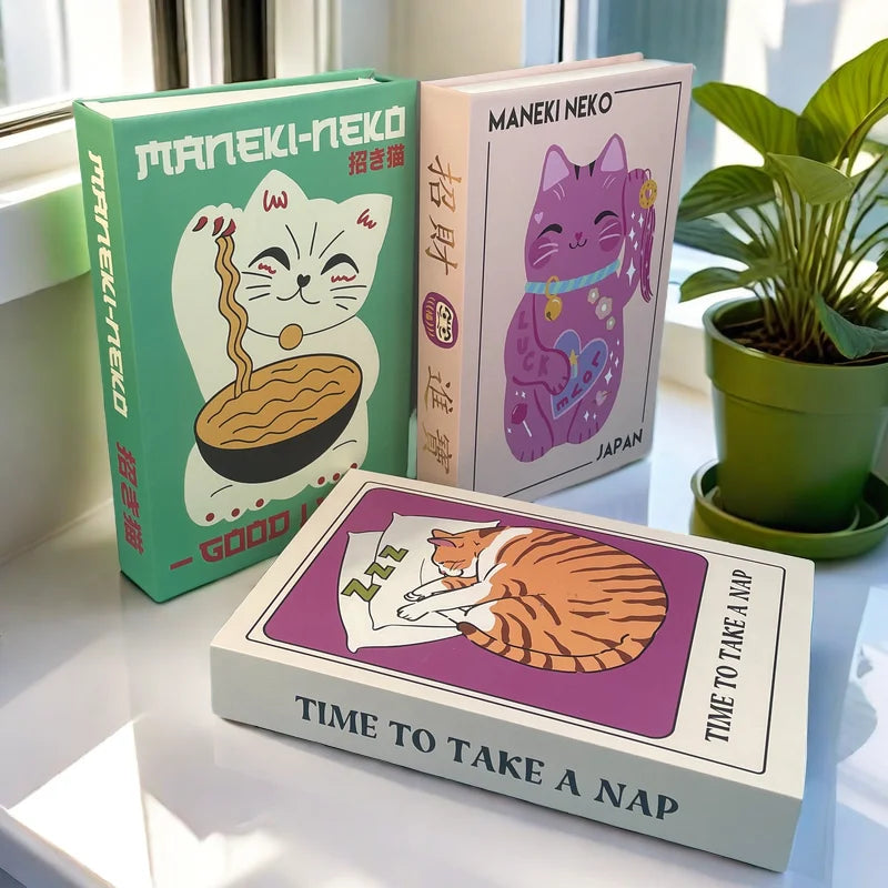 Lucky Cat Open Luxe Fake Book Storage Box Home Decor Decorative Books Interior Decoration Yayoi Kusama Ukiyoe Japanese Ornaments