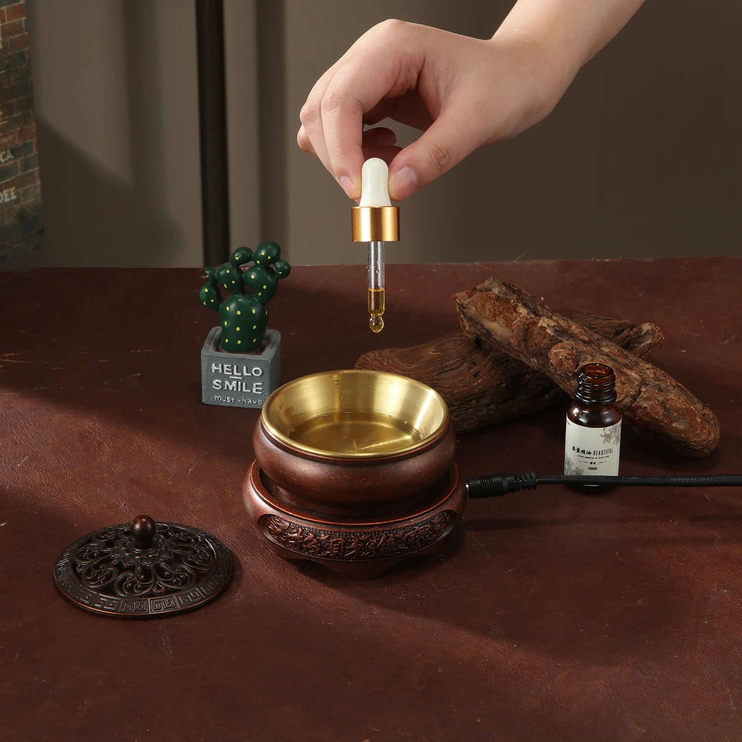 Quemador de incienso electrónico de 220 V, de cerámica, para aceites esenciales, con temporizador y temperatura ajustable, para sándalo y agarwood