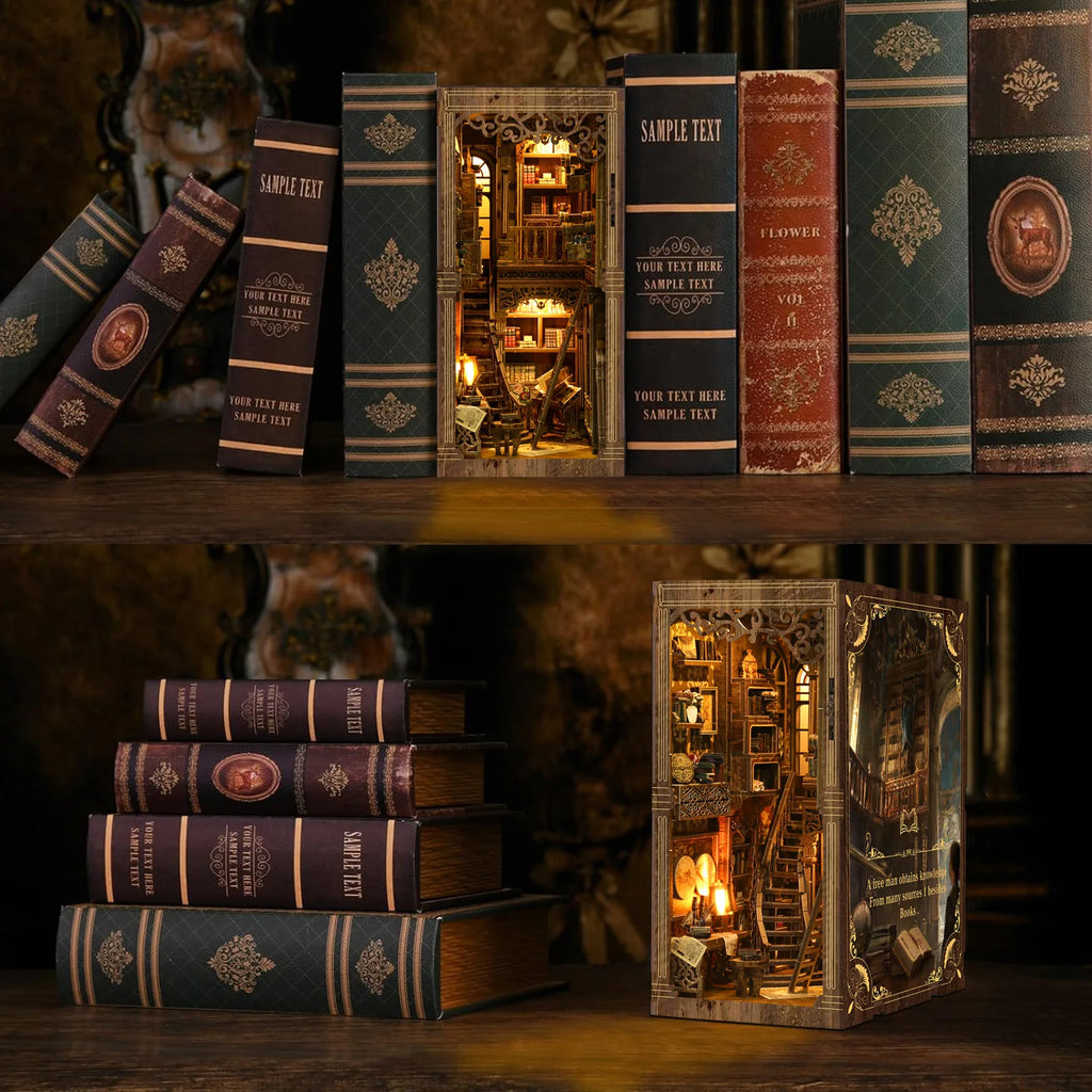 Kit de Bricolage pour Coin Lecture en Bois, Collection de Livres Vintage - Maquette de Maison Puzzle 3D, Cadeau de Noël et Black Friday