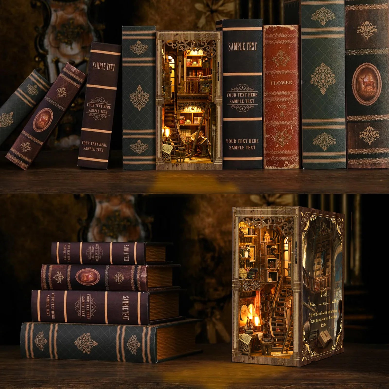 Kit de Bricolage pour Coin Lecture en Bois, Collection de Livres Vintage - Maquette de Maison Puzzle 3D, Cadeau de Noël et Black Friday