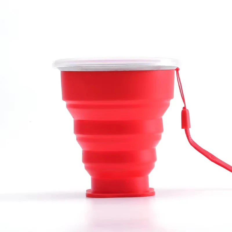 Vaso de agua plegable de silicona portátil resistente al calor para exteriores, taza plegable telescópica con tapa para viajes y camping 200ml