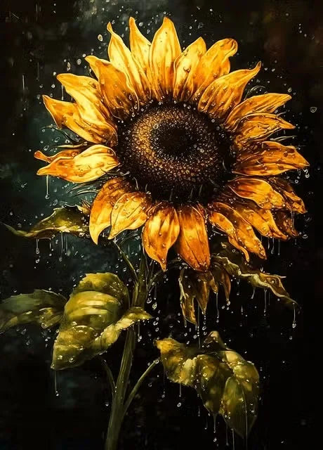 Classic, Vintage, Wall Art, Gold Black Roses Sunflowers, HD Canvas Printed Poster, Home Living Room Bedroom Decoration