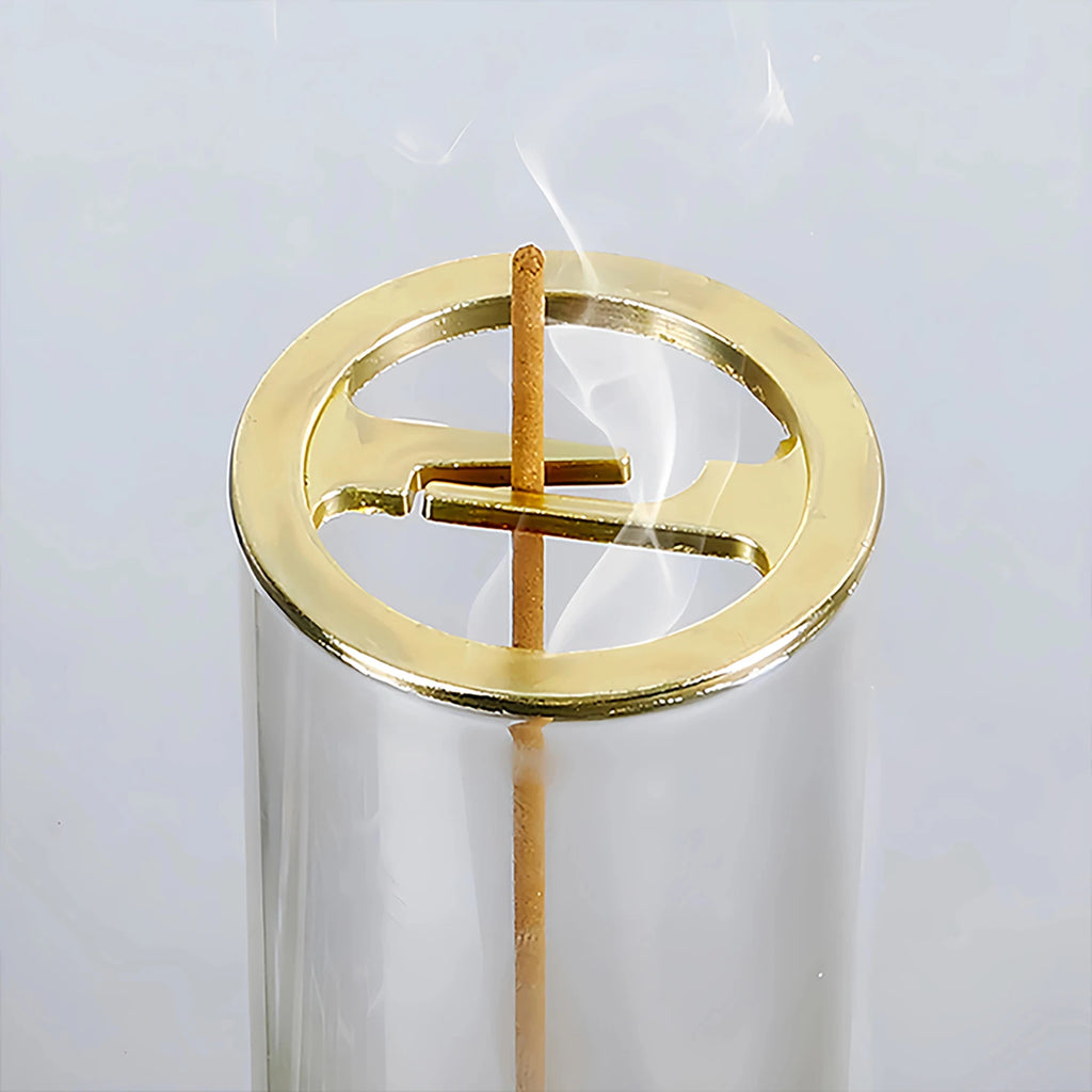 Porte-encens moderne en verre pour bâtonnets courts, brûleur d'encens anti-cendres volantes avec récupérateur de cendres pour le yoga et la méditation