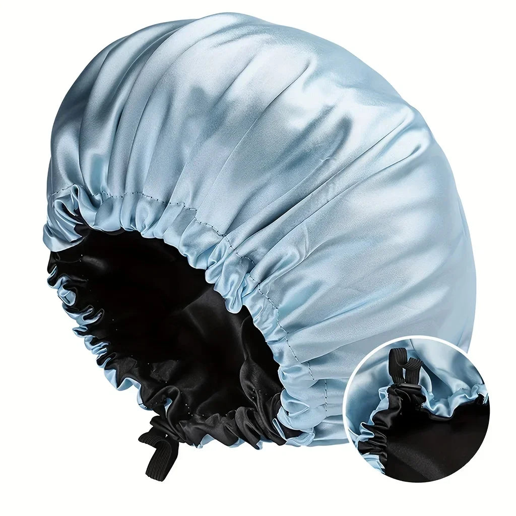 Gorro de moda para mujer, de seda suave y lisa, doble capa, con botón ajustable, para uso diario en casa, cómodo para dormir