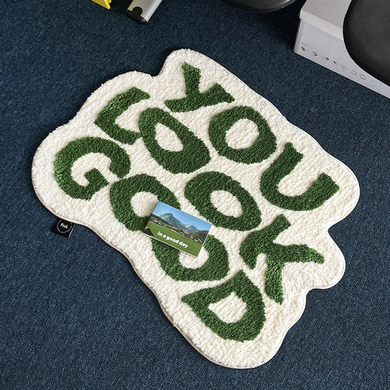 Tapis de sol VIKAMA à lettres irrégulières, tapis de surface en fausse soie douce et antidérapante, tapis de sol pour chaise de chambre à coucher, décoration intérieure