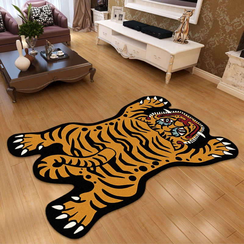 Alfombra con forma de tigre de dibujos animados VIKAMA para sala de estar, dormitorio infantil, alfombras de cabecera, decoración del hogar, alfombrillas antideslizantes para cocina y balcón.