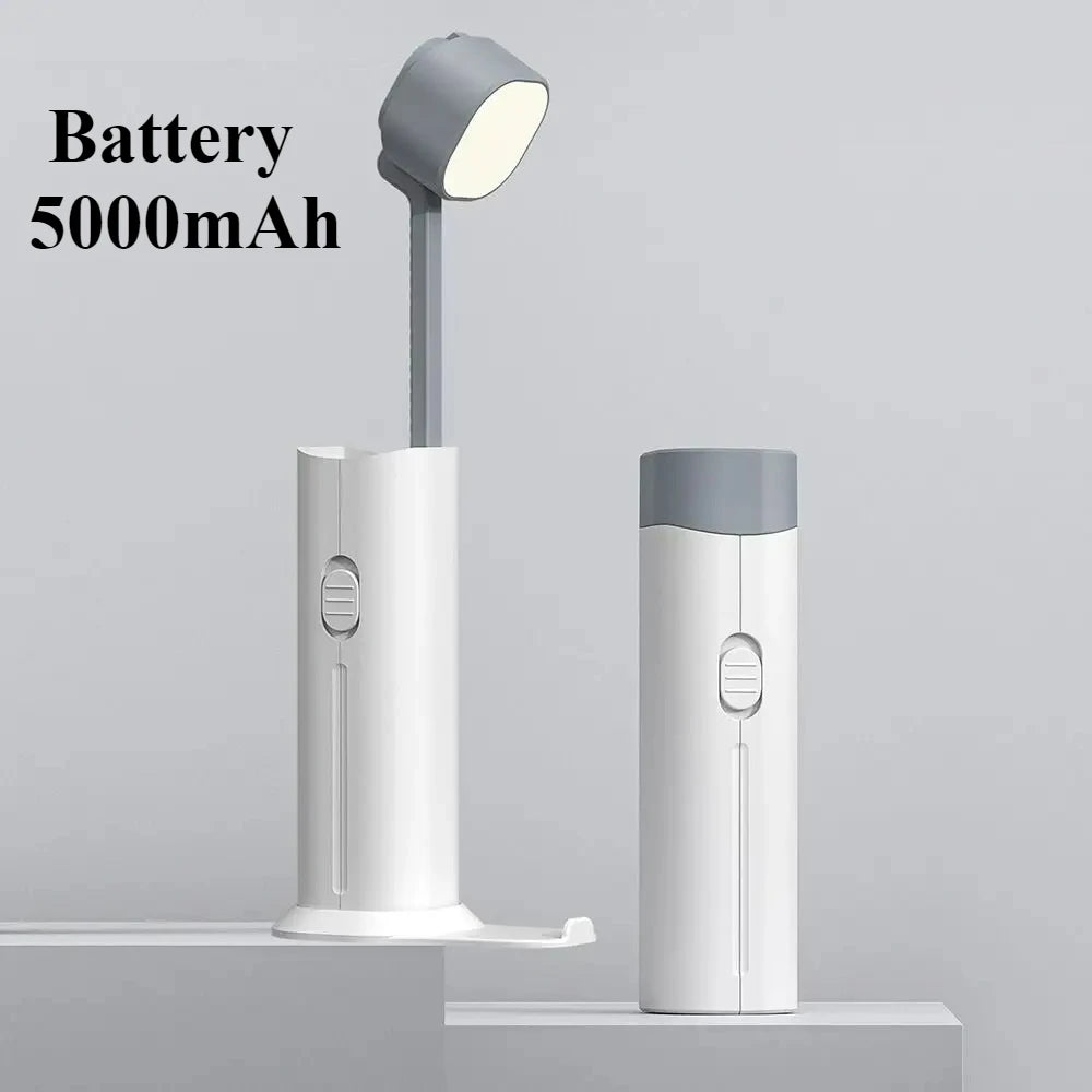 Folding LED Desk Lamp with 3 Speed Dimming Eye Protection USB Charging Book Light with Flashlight And Phone Holder Function