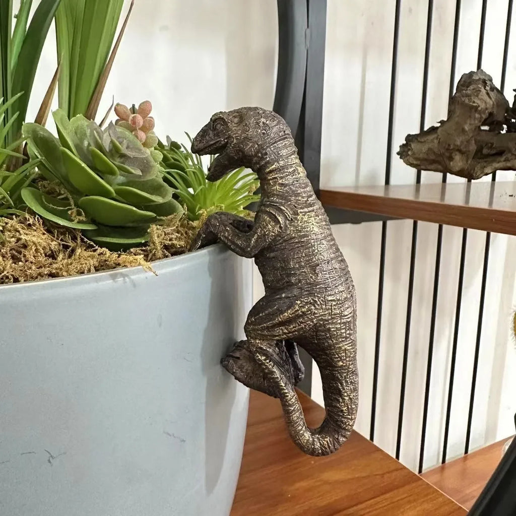 Estatuas de dinosaurios decoradas, maceteros colgantes decorados con dinosaurios, animales lindos, plantas en maceta, amigos, dinosaurios, colgantes decorativos