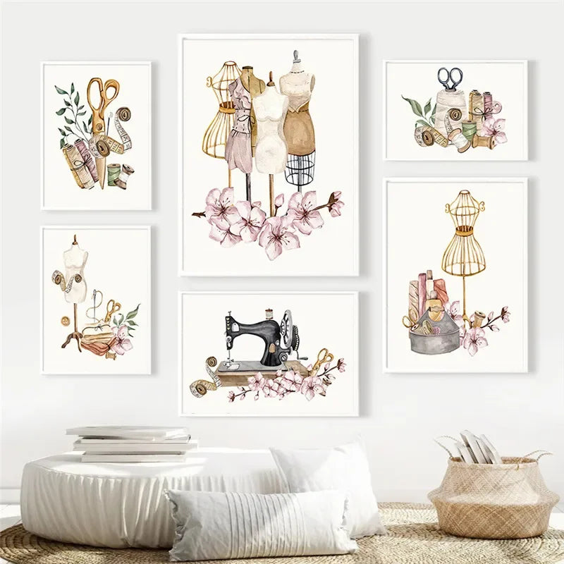 Bohème, Décoration murale, Vêtements pour femmes, Machines à coudre, Affiches sur toile HD pour la décoration du salon et de la chambre à coucher