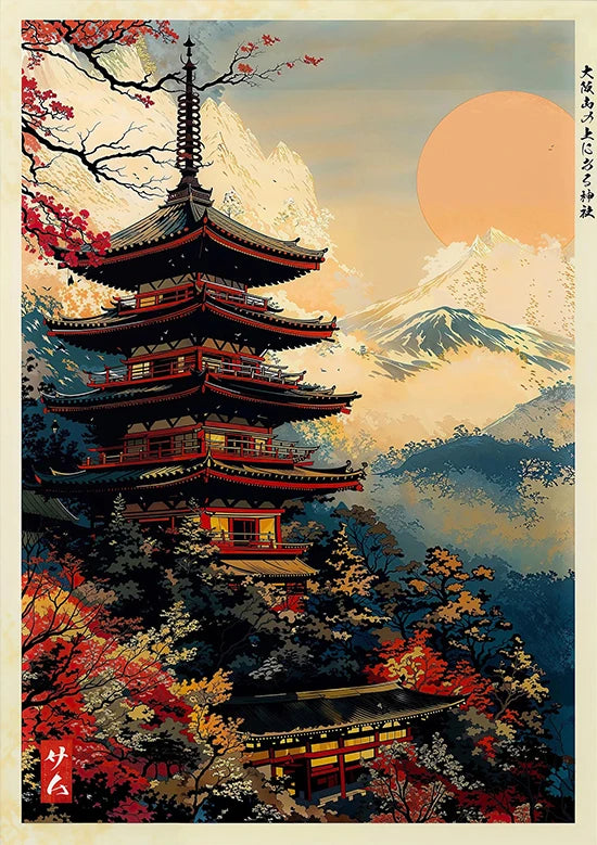 Tokio Paisaje Anime Ilustración Lámina Póster Escena Nocturna Japonesa Fuji Estilo Pintura Vintage Arte Decorativo Lienzo Arte de Pared Retro