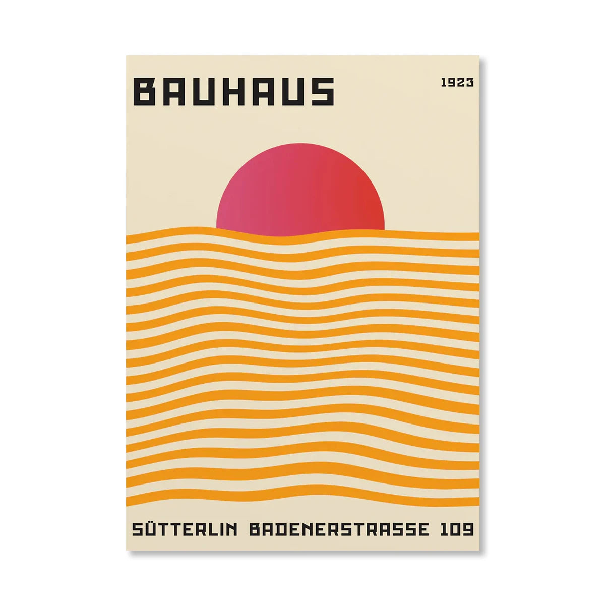 Abstract Orange Bauhaus Geometric Poster Pop Art Sunrise & Bicycle Wall Art Prints for Modern Living Room Dormitory Home Decor