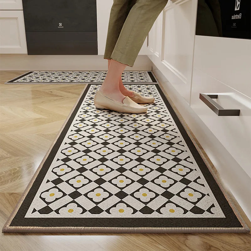 VIKAMA Alfombra de cocina de terciopelo de cristal de 1/2 pieza con diseño de dibujos animados, fácil de manejar, larga, resistente a la suciedad y antideslizante