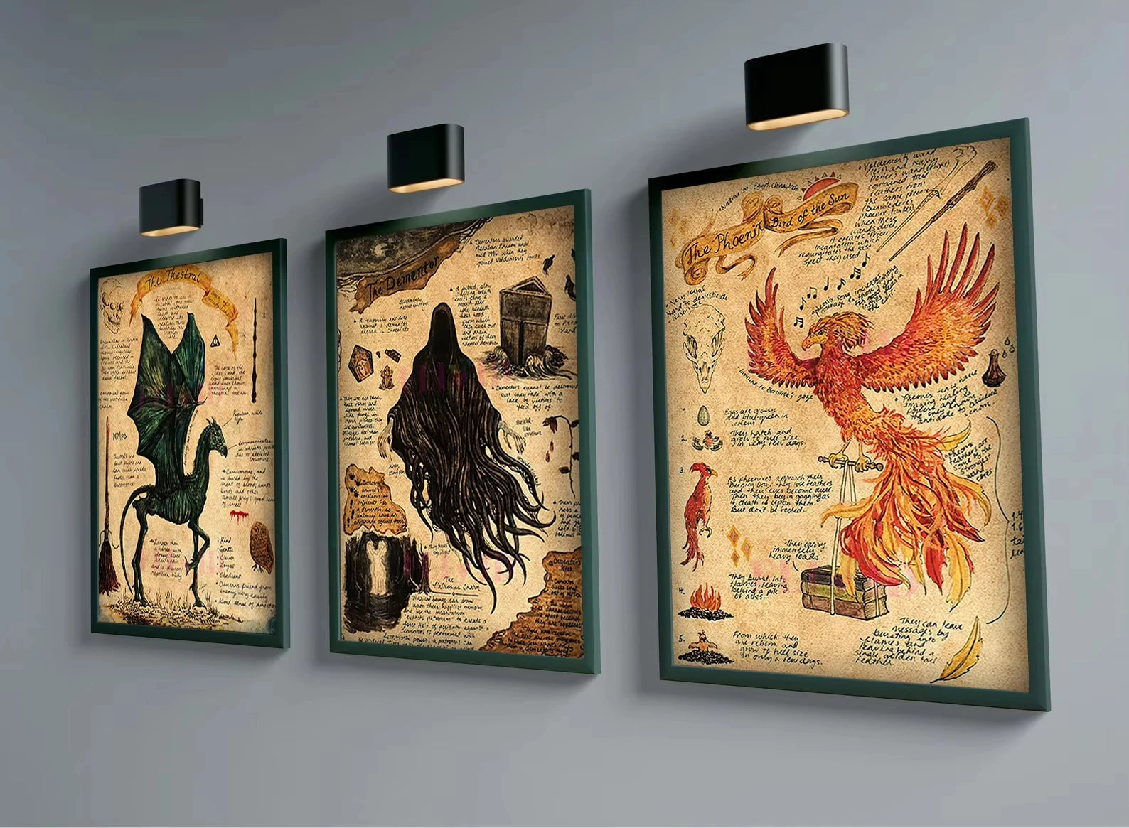 Póster de Unicornio Vintage con Estética Animal, Arte de Pared de Dementor y Dragón, Decoración de Monstruos Mágicos para Halloween, Brujas, Cocina o Habitación