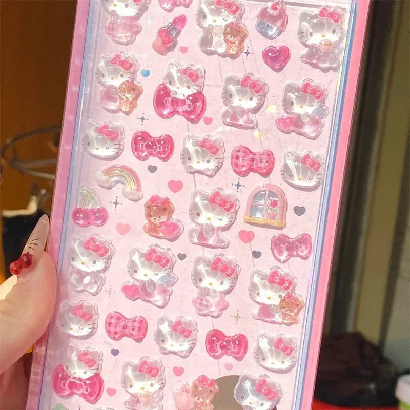 Autocollants Sanrio 3D Mignons Anime Hellokitty Kuromi Cinnamoroll, Autocollants Décoratifs en Cristal Transparent pour Coque de Téléphone, Bricolage Jouet pour Enfants