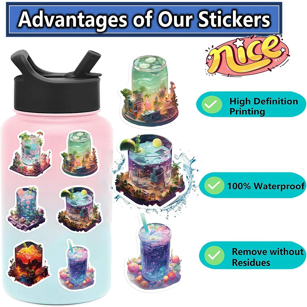10/30/50PCS Kawaii INS Style Art Drinks World Cartoon Stickers Aesthetic Cute Decals Laptop Notebook Phone Decoration Sticker