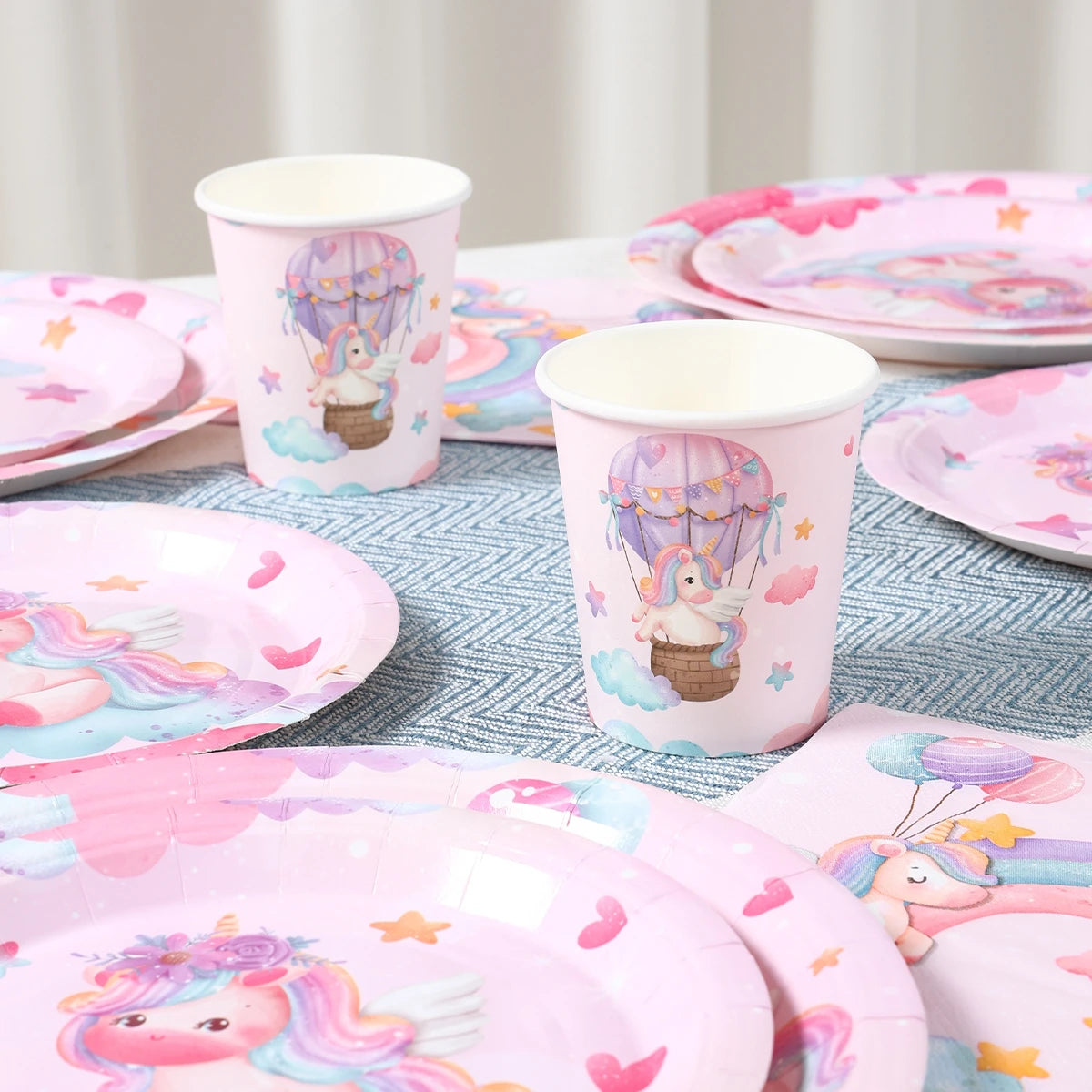 Juego de vajilla desechable de unicornio: platos, vasos, servilletas, decoración de fiesta de cumpleaños para niños y niñas, artículos para fiesta de cumpleaños de boda