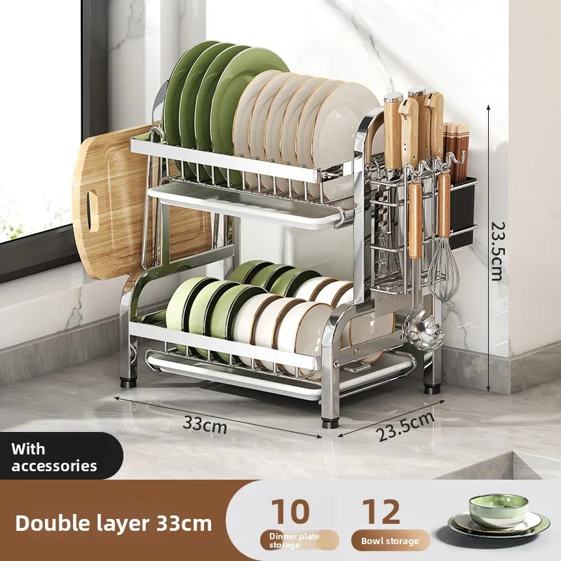 Rejilla de secado de platos de acero inoxidable, escurreplatos compacto de cocina, juego de escurridores, escurridor grande a prueba de óxido con soporte para utensilios