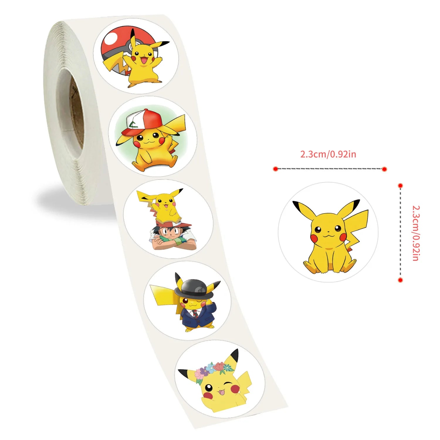 500/2000 pegatinas de sellado de Pikachu de Pokémon, bonitas pegatinas de dibujos animados de Anime redondas, decoración DIY para álbum, diario, etiqueta, grafiti