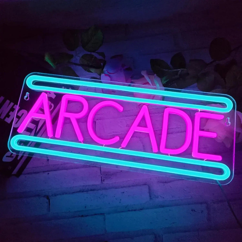 Enseignes néon LED d'arcade Décoration murale lumineuse néon d'arcade pour salle de jeux Cadeau d'anniversaire de salle de jeux d'affaires pour enfant Alimenté par USB