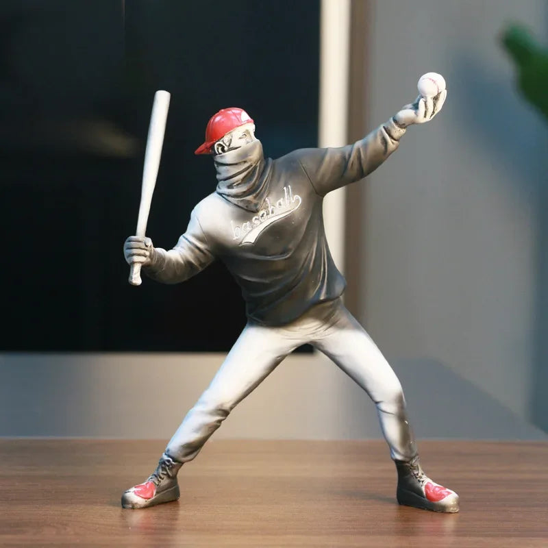 Décoration intérieure Résine Rue Art Abstrait Statue Sculpture Figurine Jouet Figure de Baseball Décoration de la Maison du Bureau